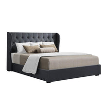 Load image into Gallery viewer, Artiss Issa Bed Frame Fabric Gas Lift Storage - Charcoal Queen
