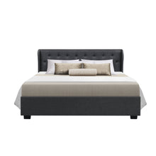 Load image into Gallery viewer, Artiss Issa Bed Frame Fabric Gas Lift Storage - Charcoal Queen
