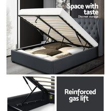 Load image into Gallery viewer, Artiss Issa Bed Frame Fabric Gas Lift Storage - Charcoal Queen

