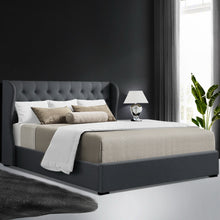 Load image into Gallery viewer, Artiss Issa Bed Frame Fabric Gas Lift Storage - Charcoal Queen
