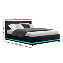 Load image into Gallery viewer, Lumi LED PU Leather Gas Lift with Storage Black Double Bed Framev
