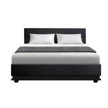 Load image into Gallery viewer, Lumi LED PU Leather Gas Lift with Storage Black Double Bed Framev
