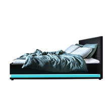 Load image into Gallery viewer, Lumi LED PU Leather Gas Lift with Storage Black Double Bed Framev

