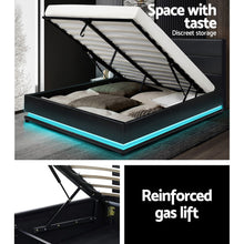 Load image into Gallery viewer, Lumi LED PU Leather Gas Lift with Storage Black Double Bed Framev
