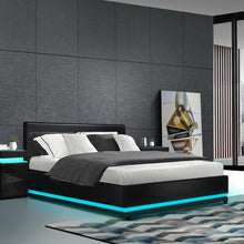 Load image into Gallery viewer, Lumi LED PU Leather Gas Lift with Storage Black Double Bed Framev
