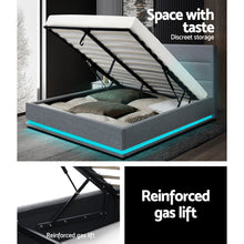 Load image into Gallery viewer, Artiss Lumi LED Bed Frame Fabric Gas Lift Storage - Grey Queen
