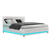 Load image into Gallery viewer, Lumi LED PU Leather Gas Lift with Storage White Queen Bed Frame
