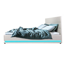Load image into Gallery viewer, Lumi LED PU Leather Gas Lift with Storage White Queen Bed Frame
