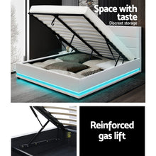Load image into Gallery viewer, Lumi LED PU Leather Gas Lift with Storage White Queen Bed Frame
