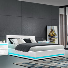 Load image into Gallery viewer, Lumi LED PU Leather Gas Lift with Storage White Queen Bed Frame
