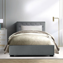 Load image into Gallery viewer, Artiss Vila Bed Frame Fabric Gas Lift Storage - Grey King Single
