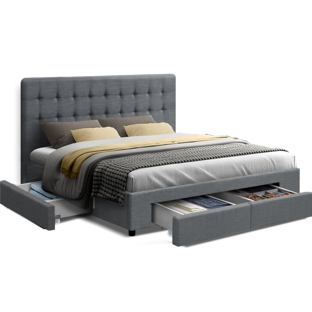 Fabric Grey King Bed Frame