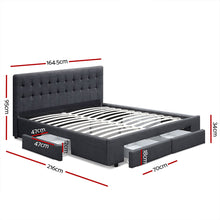 Load image into Gallery viewer, Artiss Avio Bed Frame Fabric Storage Drawers - Charcoal Queen
