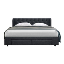 Load image into Gallery viewer, Artiss Mila Bed Frame Storage Drawers Fabric - Charcoal King
