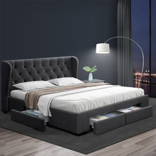 Load image into Gallery viewer, Artiss Mila Bed Frame Storage Drawers Fabric - Charcoal King
