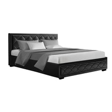 Load image into Gallery viewer, Artiss Tiyo Bed Frame PU Leather Gas Lift Storage - Black Queen
