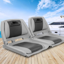 Load image into Gallery viewer, Set of 2 Folding Swivel Boat Seats - Grey &amp; Charcoal
