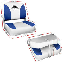 Load image into Gallery viewer, Set of 2 Folding Swivel Boat Seats - White &amp; Blue
