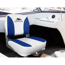 Load image into Gallery viewer, Set of 2 Folding Swivel Boat Seats - White &amp; Blue
