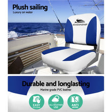 Load image into Gallery viewer, Set of 2 Folding Swivel Boat Seats - White &amp; Blue
