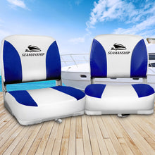 Load image into Gallery viewer, Set of 2 Folding Swivel Boat Seats - White &amp; Blue
