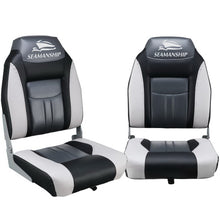 Load image into Gallery viewer, Set of 2 Folding Swivel Boat Seats - Grey &amp; Black
