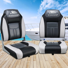 Load image into Gallery viewer, Set of 2 Folding Swivel Boat Seats - Grey &amp; Black
