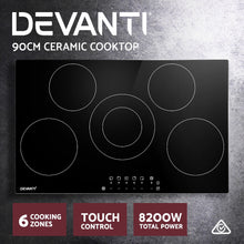 Load image into Gallery viewer, 90cm Ceramic Electric 5 Burner Stove Hob Touch Control 6-Zones Cooktop
