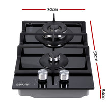 Load image into Gallery viewer, Devanti Gas Cooktop 30cm Gas Stove Cooker 2 Burner Cook Top Konbs NG LPG Black
