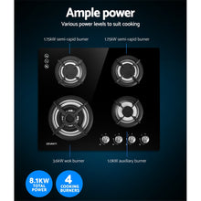 Load image into Gallery viewer, Devanti Gas Cooktop 60cm 4 Burner Ceramic Glass Cook Top Stove Hob Cooker LPG NG Black
