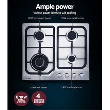 Load image into Gallery viewer, Devanti Gas Cooktop 60cm Gas Stove Cooker 4 Burner Cook Top Konbs NG LPG Steel
