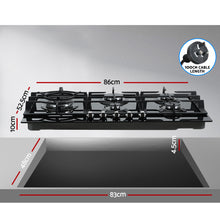 Load image into Gallery viewer, Devanti Gas Cooktop 90cm 5 Burner Stove Hob Cooker Kitchen NG LPG Black Glass
