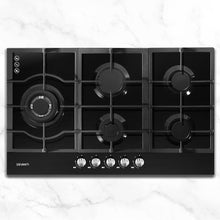 Load image into Gallery viewer, Devanti Gas Cooktop 90cm 5 Burner Stove Hob Cooker Kitchen NG LPG Black Glass
