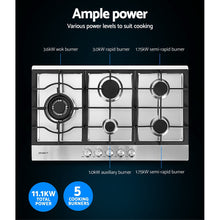 Load image into Gallery viewer, Devanti Gas Cooktop 90cm Kitchen Stove Cooker 5 Burner Stainless Steel NG/LPG Silver
