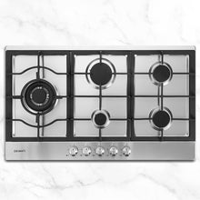 Load image into Gallery viewer, Devanti Gas Cooktop 90cm Kitchen Stove Cooker 5 Burner Stainless Steel NG/LPG Silver
