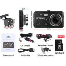 Load image into Gallery viewer, UL Tech 4 Inch Dual Camera Dash Camera - Black
