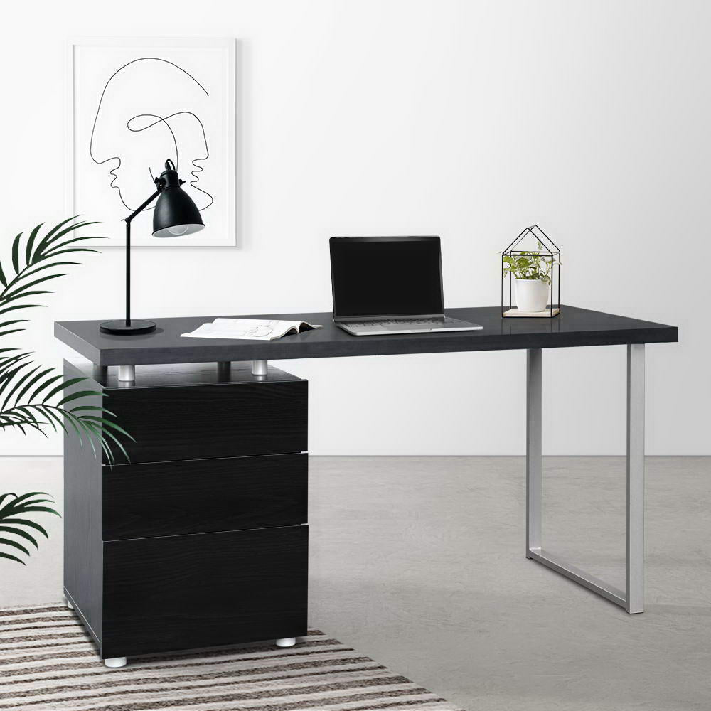 Simple and Practical Metal Desk with 3 Drawers - Black
