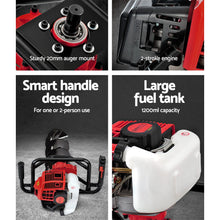 Load image into Gallery viewer, Giantz 92CC Petrol Post Hole Digger Drill Borer Fence Extension Auger Bits
