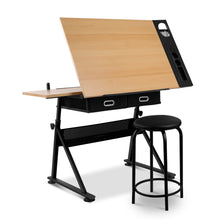 Load image into Gallery viewer, Artiss Tilt Drafting Table Stool Set - Natural &amp; Black
