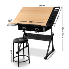 Load image into Gallery viewer, Artiss Tilt Drafting Table Stool Set - Natural &amp; Black
