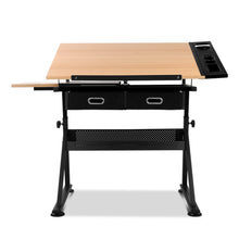 Load image into Gallery viewer, Artiss Tilt Drafting Table Stool Set - Natural &amp; Black
