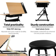 Load image into Gallery viewer, Artiss Tilt Drafting Table Stool Set - Natural &amp; Black

