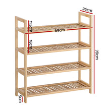 Load image into Gallery viewer, Artiss 4-tier Shoe Rack 12 Pairs Shoe Storage Weaved Shelves Solid Wood Frame
