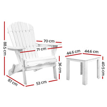 Load image into Gallery viewer, Gardeon 3 Piece Outdoor Adirondack Beach Chair and Table Set - White

