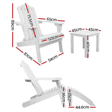 Load image into Gallery viewer, 3PC Outdoor Wooden Adirondack Lounge Chairs Table Set - White
