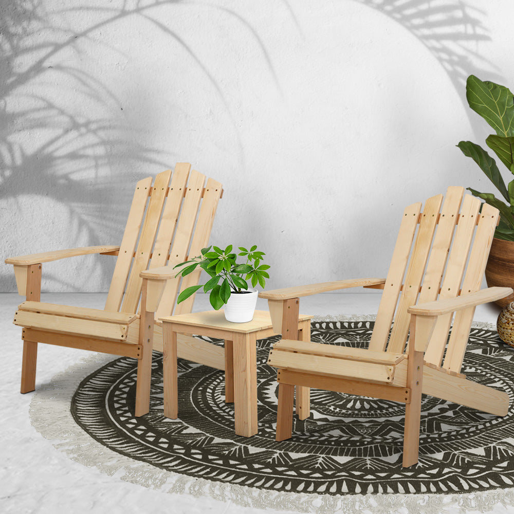 3PC Outdoor Wooden Adirondack Lounge Chairs Table Set - Wood