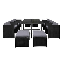Load image into Gallery viewer, Gardeon 11 Piece PE Wicker Outdoor Dining Set - Black
