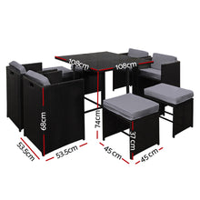 Load image into Gallery viewer, Gardeon 9 Piece Wicker Outdoor Dining Set - Black &amp; Grey
