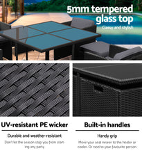 Load image into Gallery viewer, Gardeon 9 Piece Wicker Outdoor Dining Set - Black &amp; Grey
