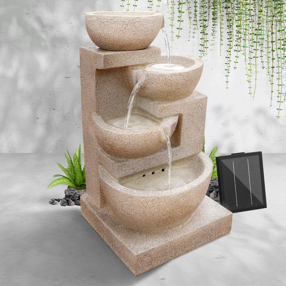Zenton™ - Tranquil Sand Beige 4 Tier Solar Powered Water Fountain with Light